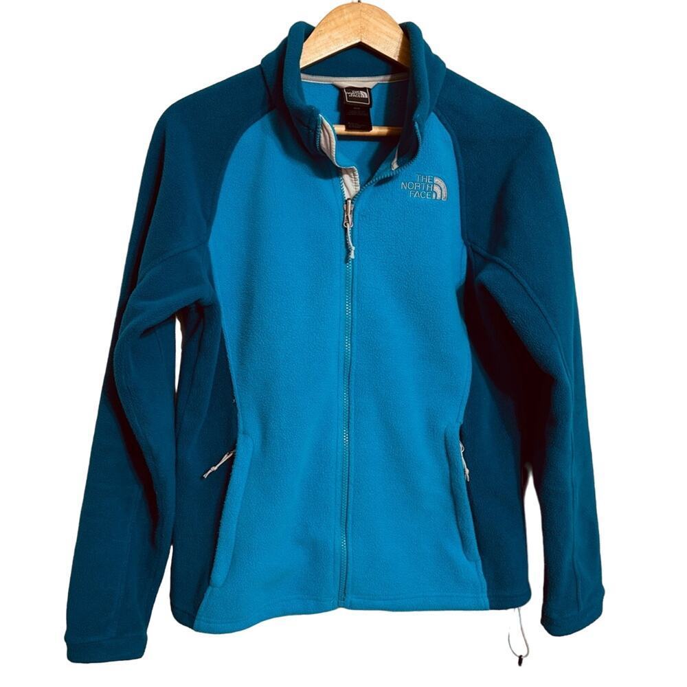 The North Face Colorblock Fleece Blue Green Womens Zip Coat Jacket M